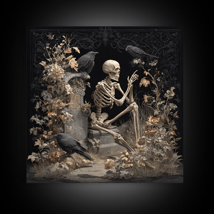 Skeletal Botanicals, Square Wall Art, Dark Fantasy Wall Art, Canvas Print, Halloween Wall Decor, Gothic Home Decor, Dark Fantasy Art