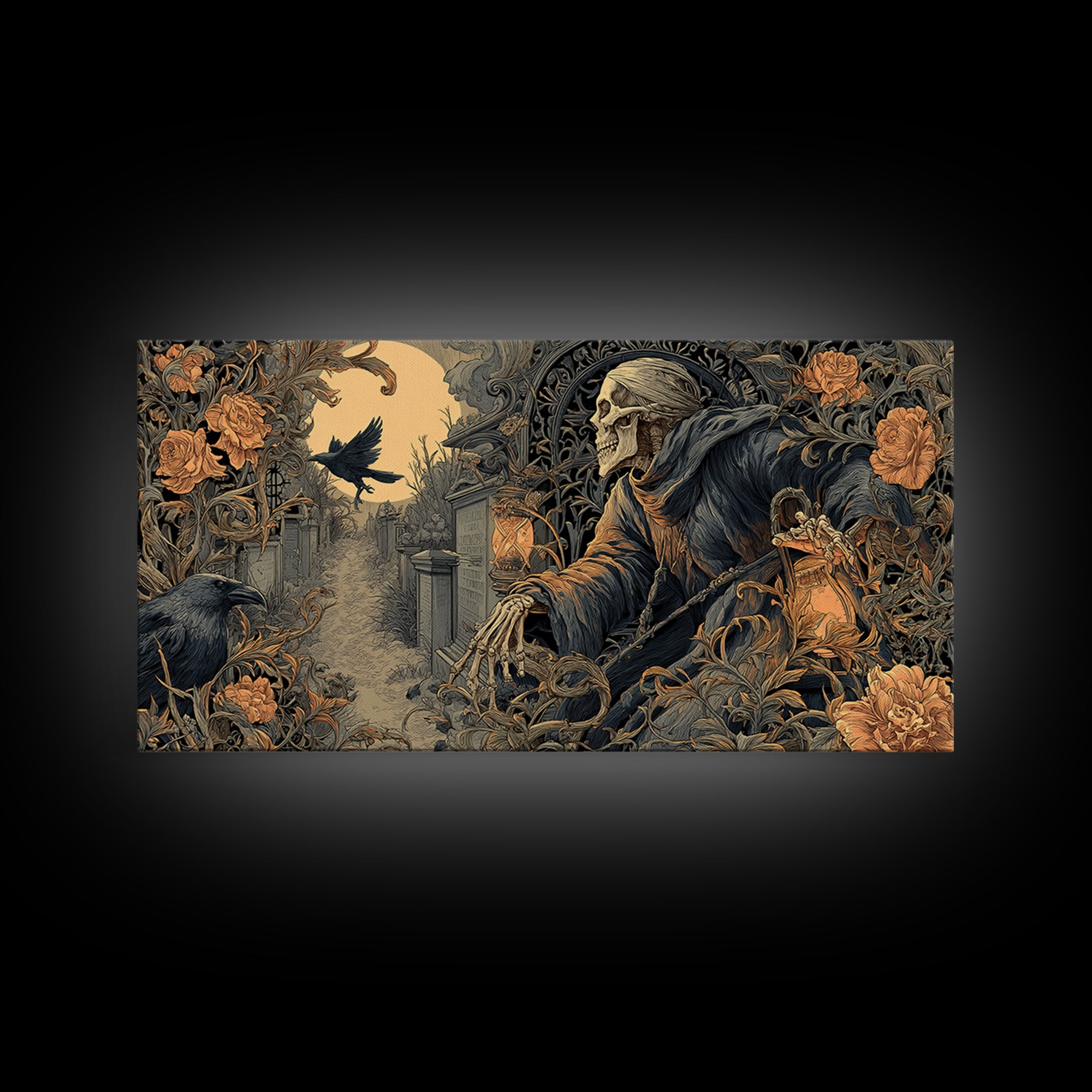 Skeletal Botanicals, Wide Panoramic Art, Spooky Home Decor, Canvas Print, Halloween Wall Decor, Gothic Home Decor, Statement Wall Art