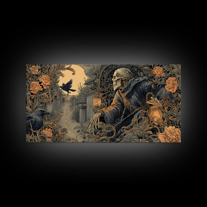 Skeletal Botanicals, Wide Panoramic Art, Spooky Home Decor, Canvas Print, Halloween Wall Decor, Gothic Home Decor, Statement Wall Art