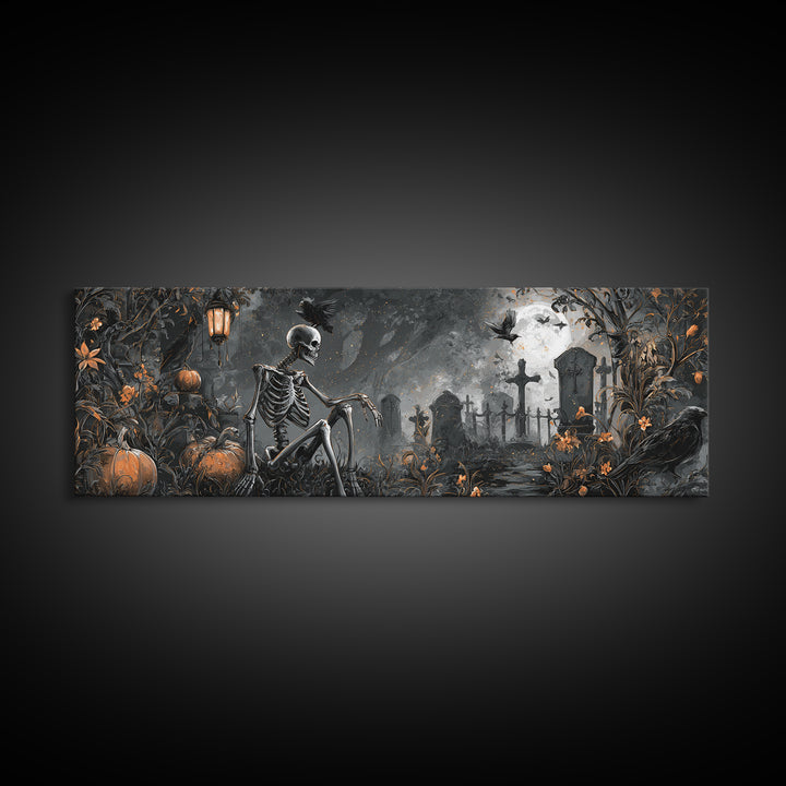 Skeletal Botanicals, Extra Wide Wall Art, Gothic Horror Wall Art, Framed Canvas Print, Halloween Wall Decor, Gothic Home Decor