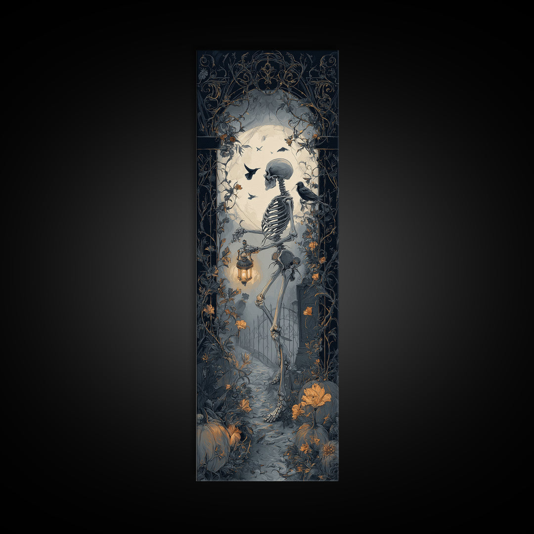 Skeletal Botanicals, Tall Narrow Wall Art, Dark Halloween Decor, Canvas Print, Halloween Wall Decor, Gothic Home Decor, Dark Fantasy Art