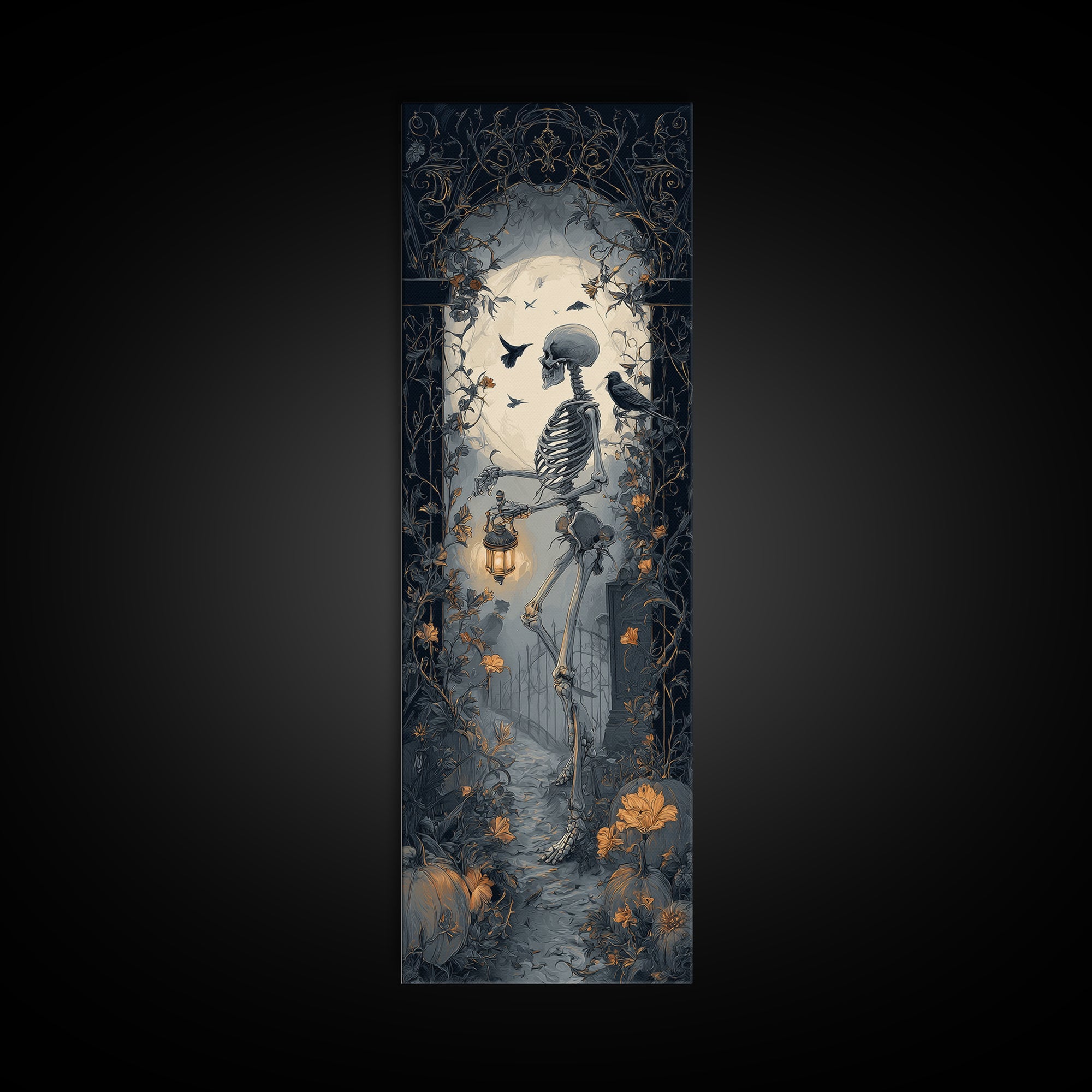 Skeletal Botanicals, Tall Narrow Wall Art, Dark Halloween Decor, Canvas Print, Halloween Wall Decor, Gothic Home Decor, Dark Fantasy Art