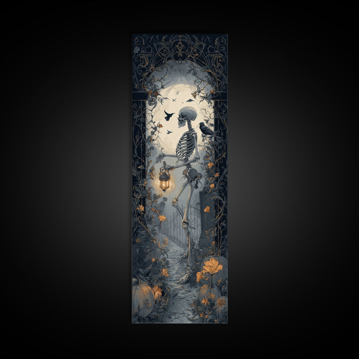 Skeletal Botanicals, Tall Narrow Wall Art, Dark Halloween Decor, Canvas Print, Halloween Wall Decor, Gothic Home Decor, Dark Fantasy Art