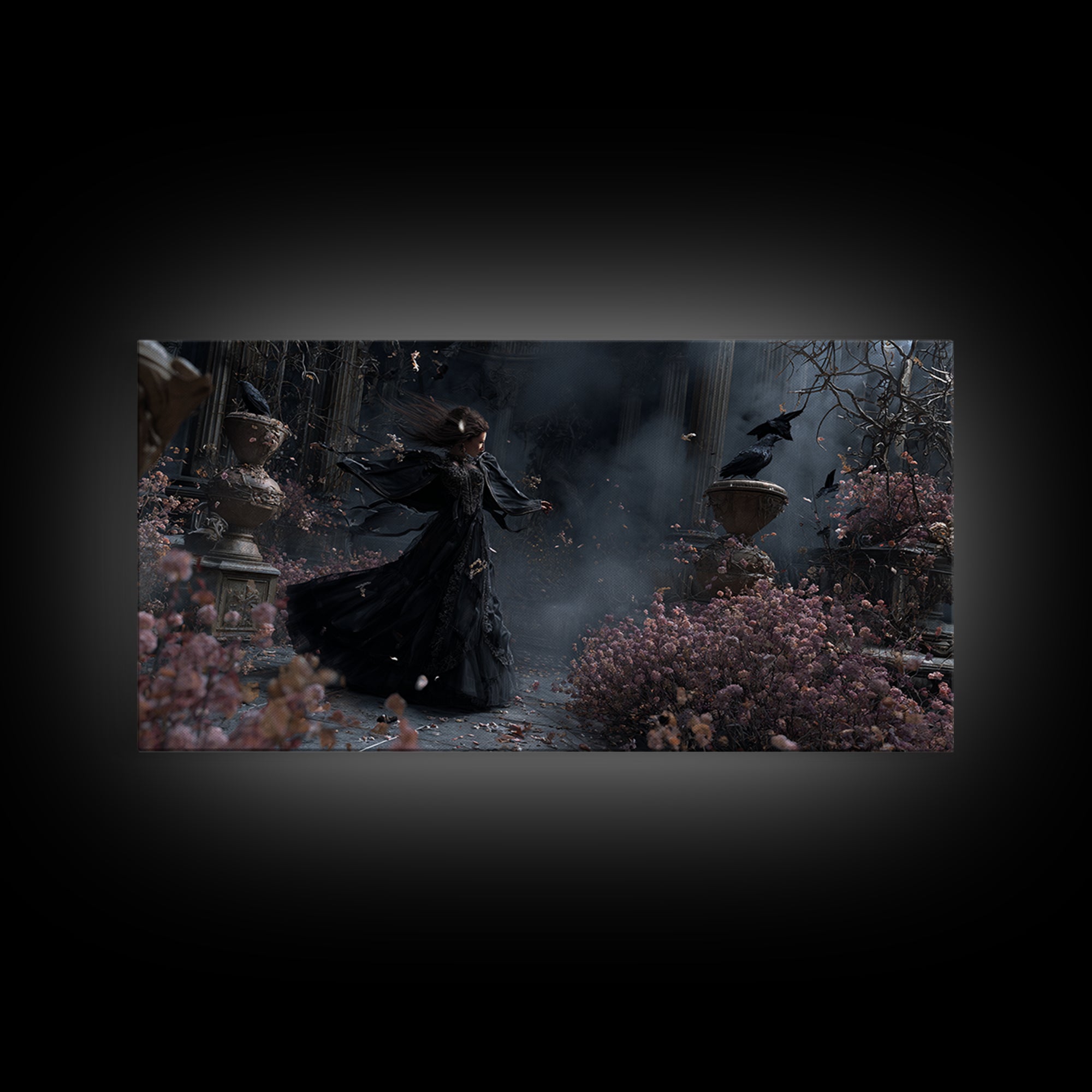 The Poison Garden, Wide Panoramic Art, Haunted Gothic Art, Framed Canvas Print, Halloween Wall Decor, Gothic Home Decor, Halloween Wall Art