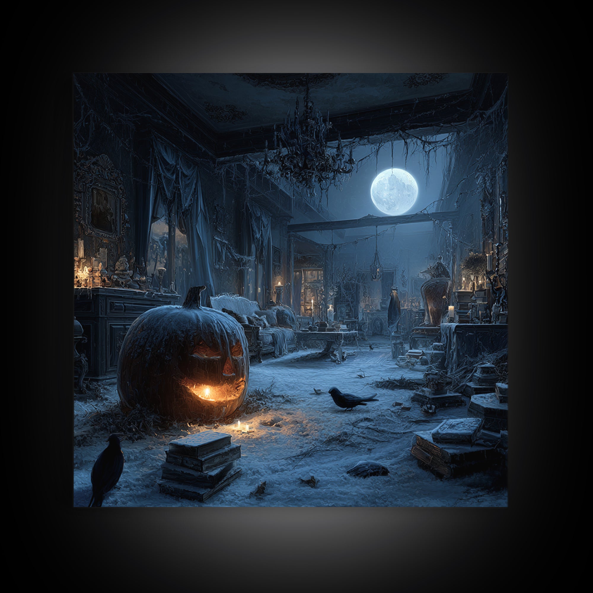 Frozen Halloween, Square Wall Art, Haunted Gothic Art, Framed Canvas Print, Halloween Wall Decor, Gothic Home Decor, Seasonal Home Decor