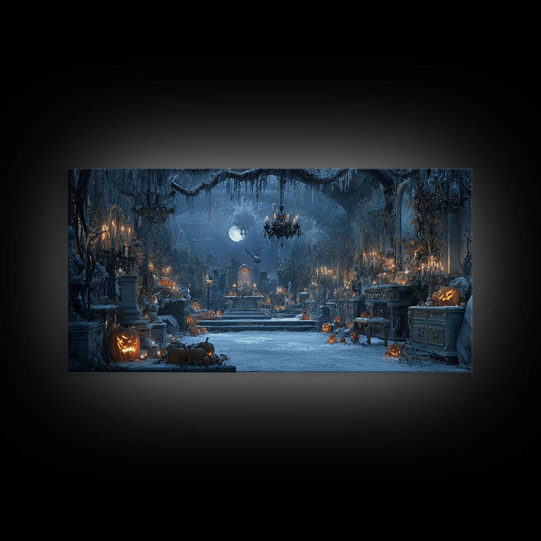 Frozen Halloween, Wide Panoramic Art, Spooky Home Decor, Canvas Print, Halloween Wall Decor, Gothic Home Decor, Macabre Wall Art