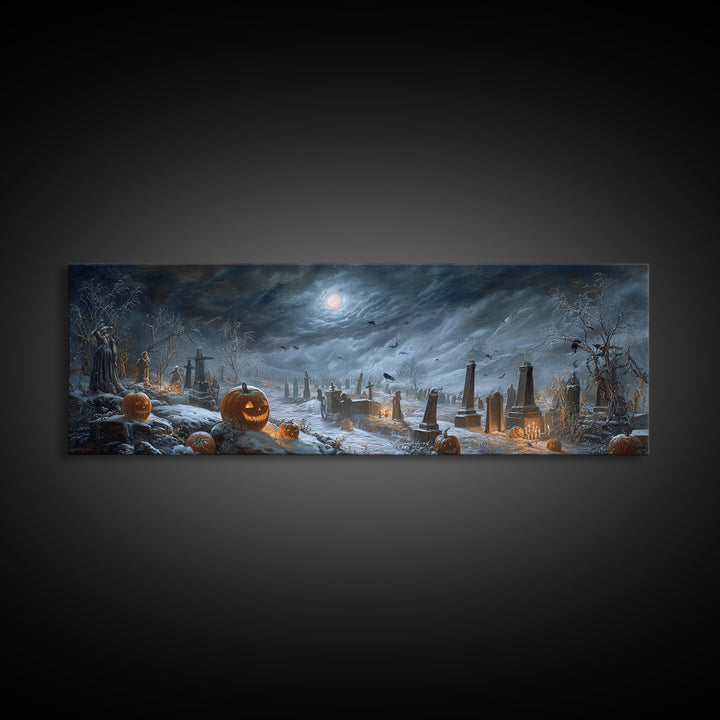 Frozen Halloween, Extra Wide Wall Art, Macabre Wall Art, Framed Canvas Print, Halloween Wall Decor, Gothic Home Decor, Halloween Wall Art