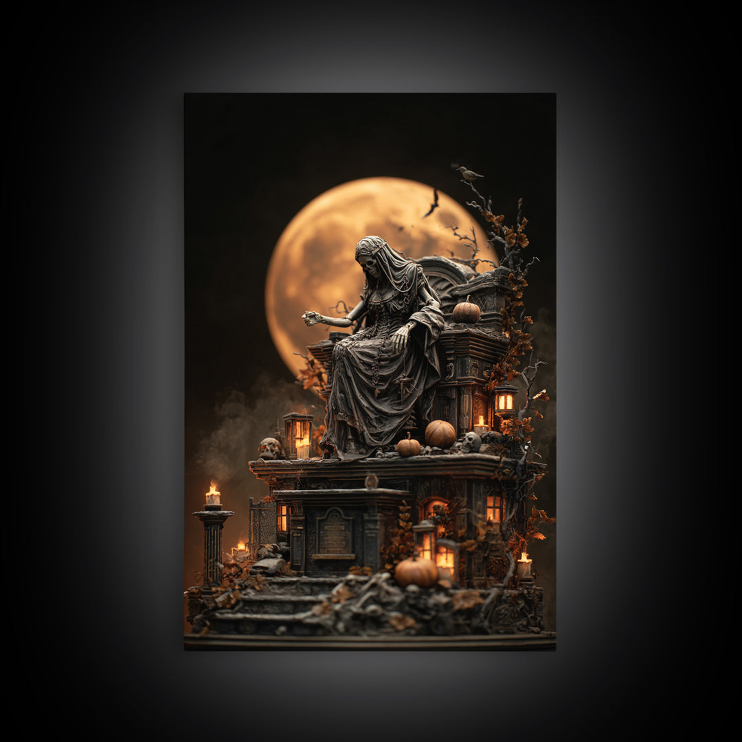 The Necromancer Queen, Vertical Wall Art, Haunted Gothic Art, Framed Canvas Print, Halloween Wall Decor, Gothic Home Decor