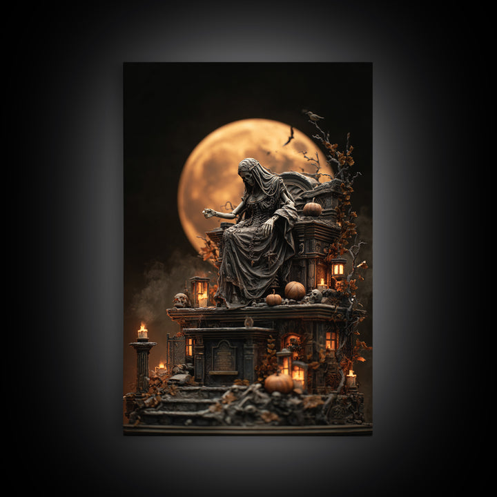 The Necromancer Queen, Vertical Wall Art, Haunted Gothic Art, Framed Canvas Print, Halloween Wall Decor, Gothic Home Decor