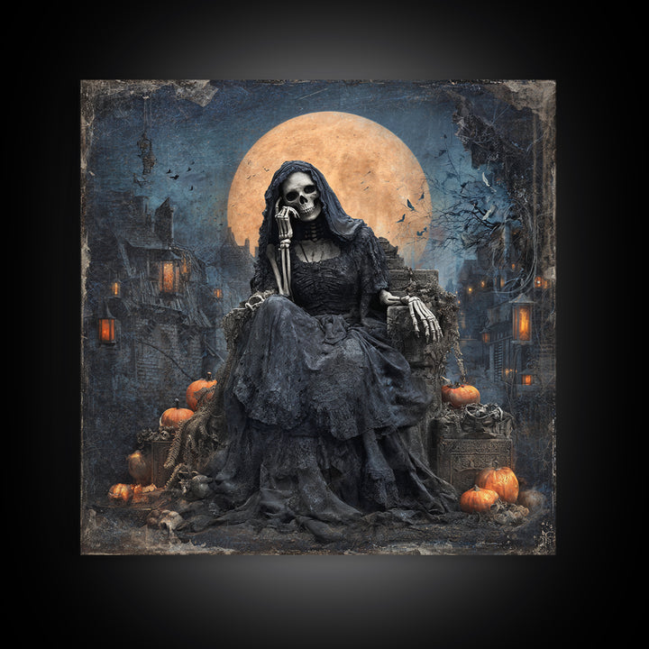 The Necromancer Queen, Square Wall Art, Spooky Home Decor, Canvas Print, Halloween Wall Decor, Gothic Home Decor, Dark Fantasy Art