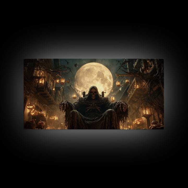 The Necromancer Queen, Wide Panoramic Art, Gothic Horror Wall Art, Framed Canvas Print, Halloween Wall Decor, Gothic Home Decor
