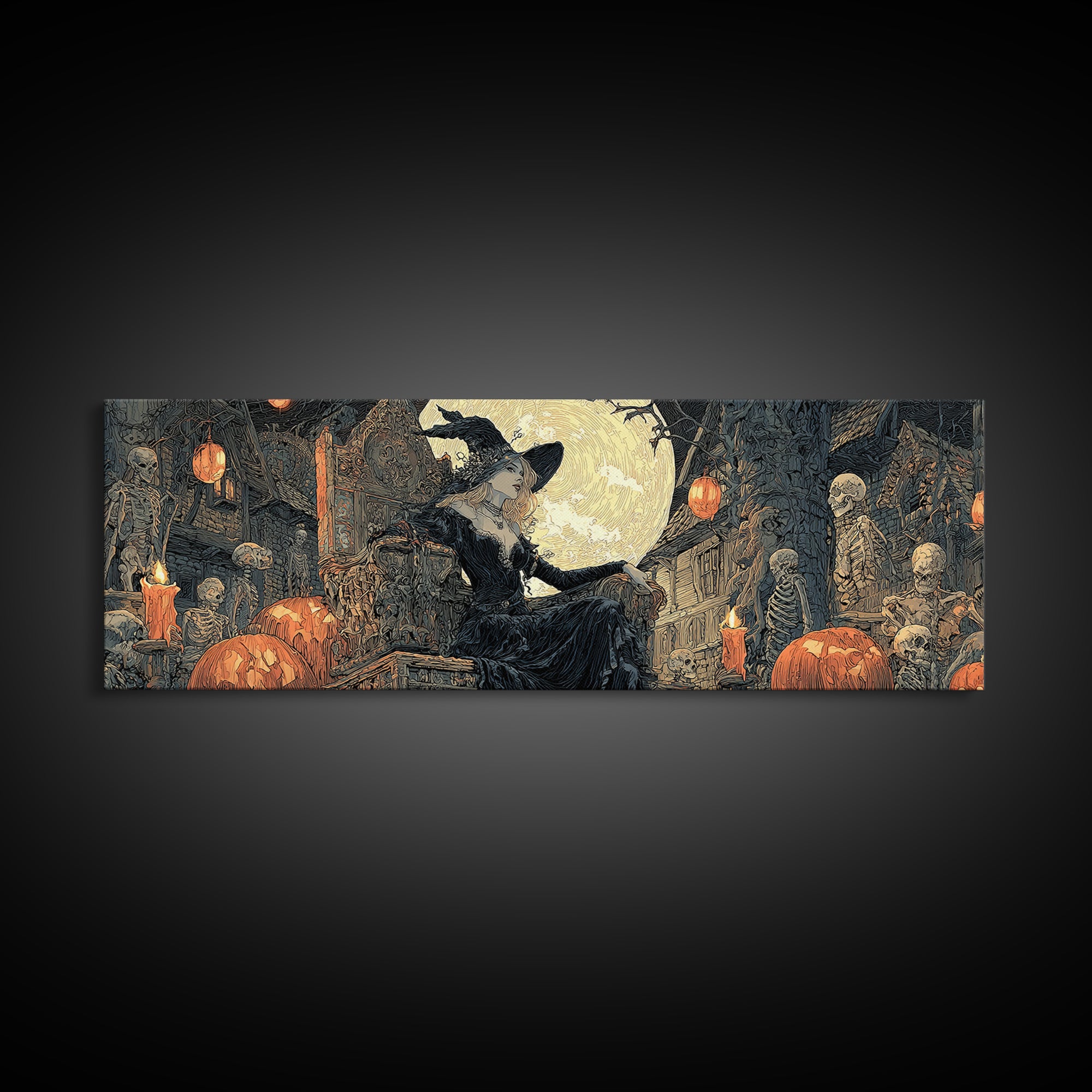 The Necromancer Queen, Extra Wide Wall Art, Macabre Wall Art, Framed Canvas Print, Halloween Wall Decor, Gothic Home Decor