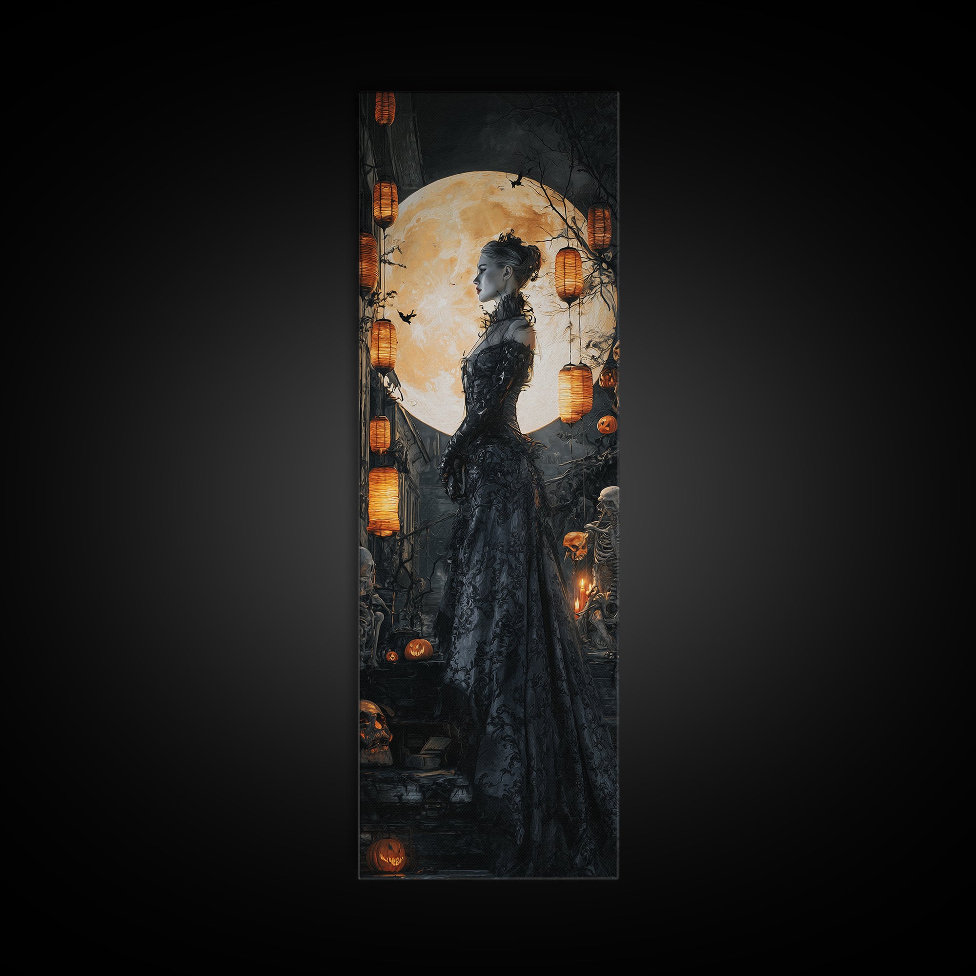 The Necromancer Queen, Tall Narrow Wall Art, Spooky Home Decor, Canvas Print, Halloween Wall Decor, Gothic Home Decor, Seasonal Home Decor