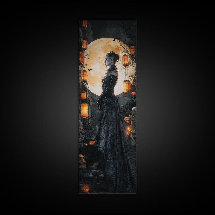 The Necromancer Queen, Tall Narrow Wall Art, Spooky Home Decor, Canvas Print, Halloween Wall Decor, Gothic Home Decor, Seasonal Home Decor