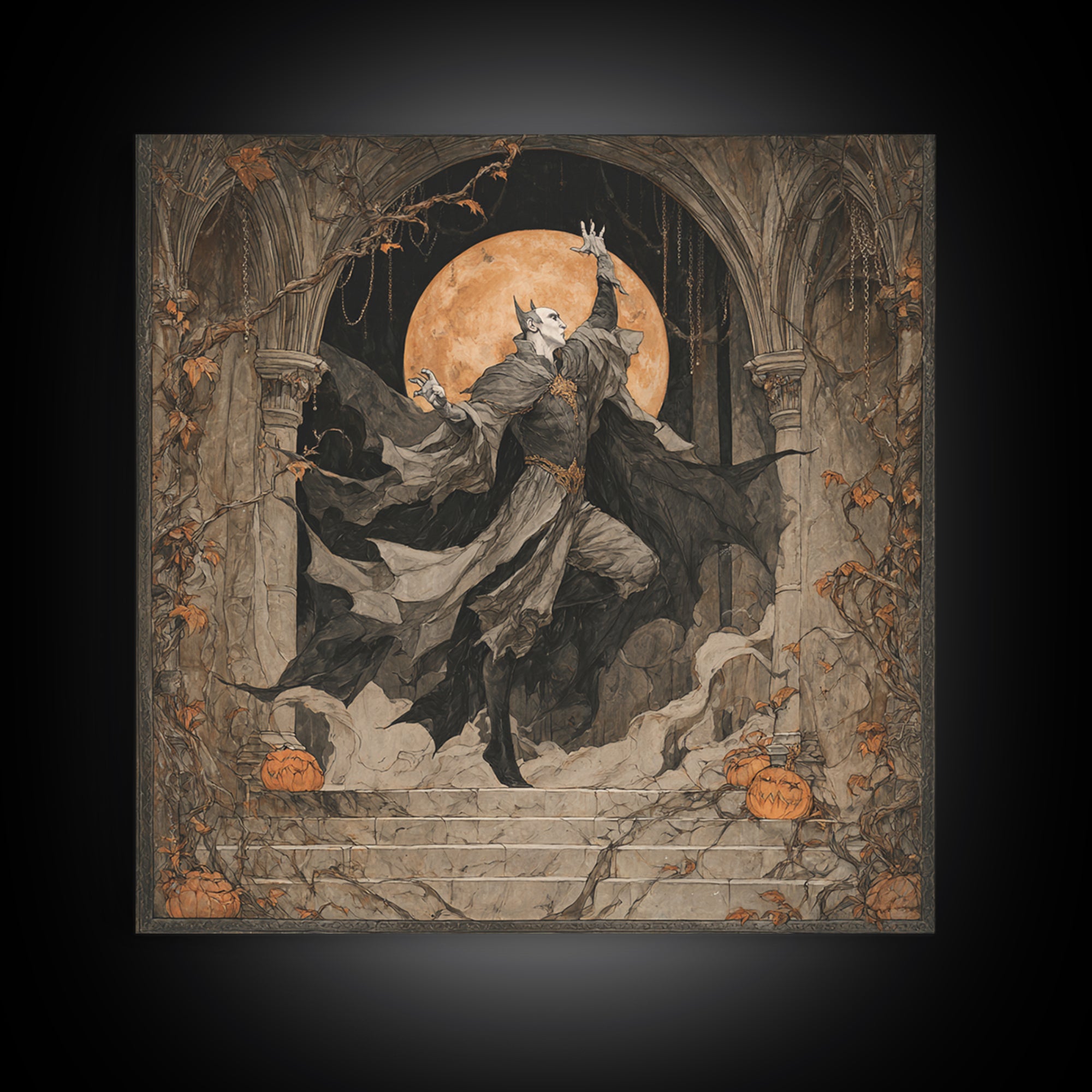 The Bat Prince, Square Wall Art, Macabre Wall Art, Framed Canvas Print, Halloween Wall Decor, Gothic Home Decor, Statement Wall Art
