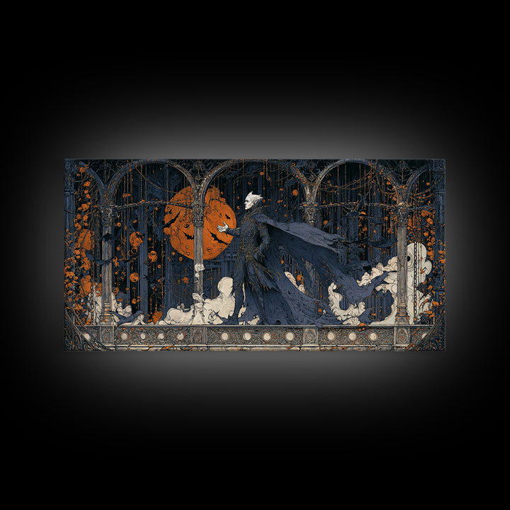 The Bat Prince, Wide Panoramic Art, Gothic Horror Wall Art, Framed Canvas Print, Halloween Wall Decor, Gothic Home Decor, Statement Wall Art