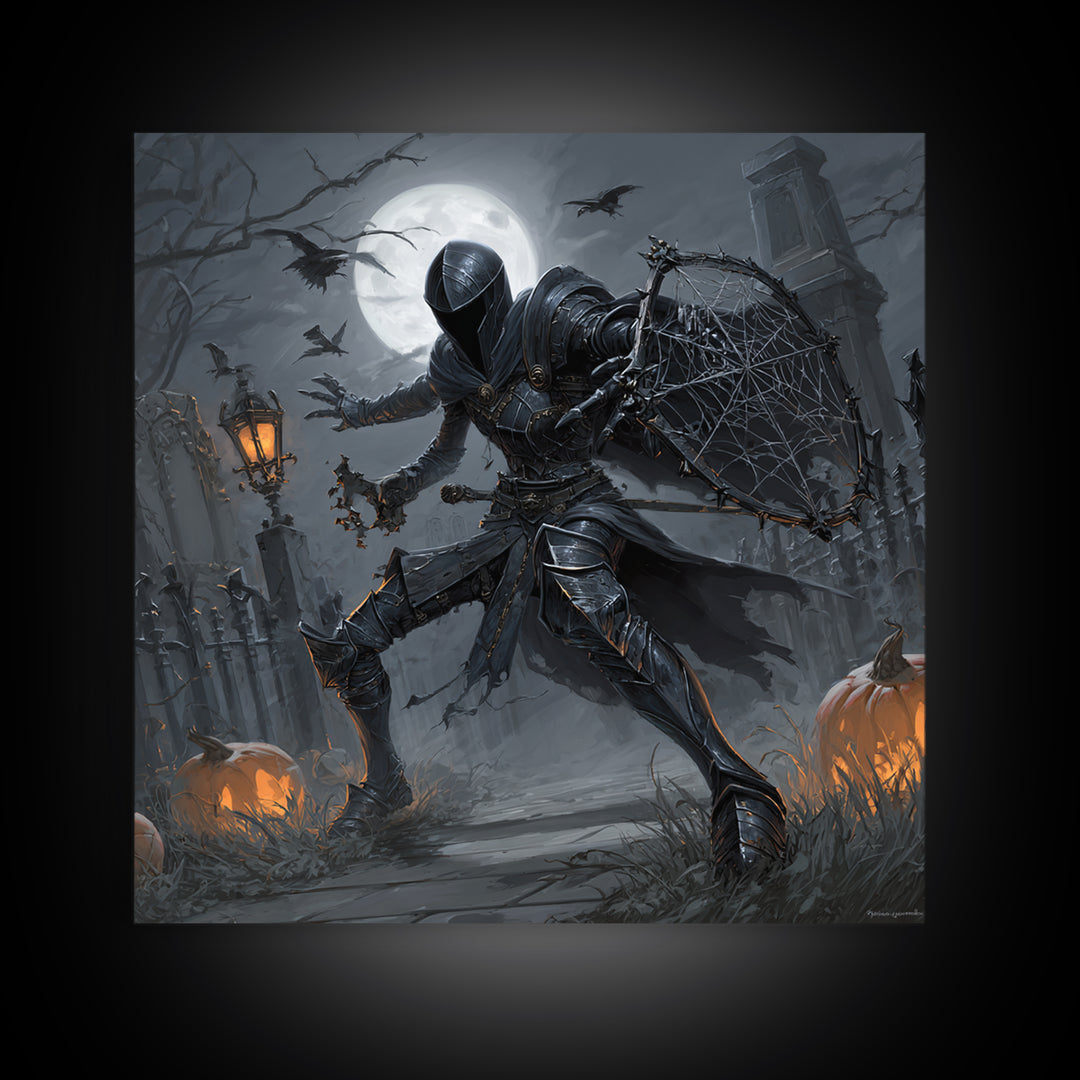 The Spider Knight, Square Wall Art, Macabre Wall Art, Framed Canvas Print, Halloween Wall Decor, Gothic Home Decor, Horror Wall Art