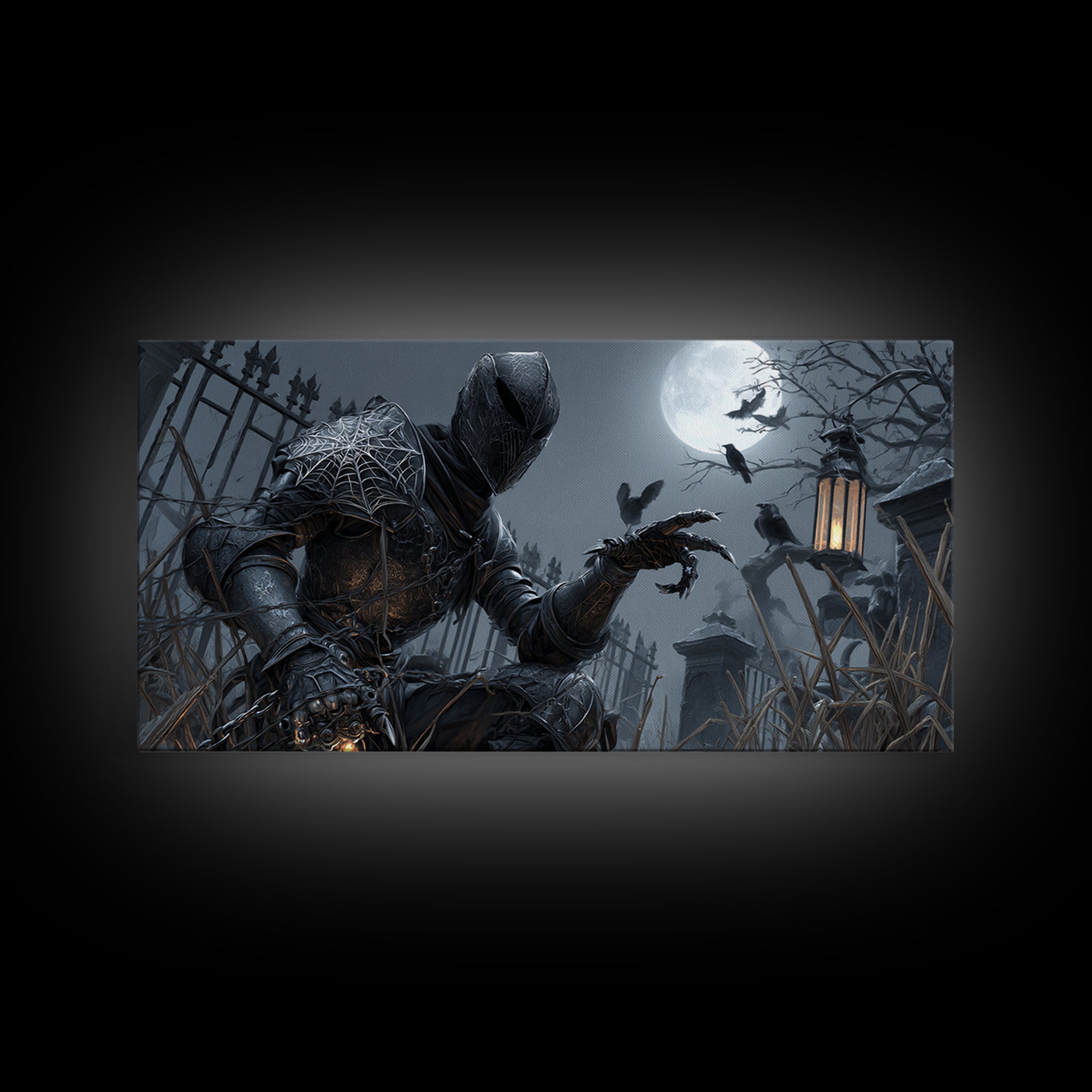 The Spider Knight, Wide Panoramic Art, Macabre Wall Art, Framed Canvas Print, Halloween Wall Decor, Gothic Home Decor, Spooky Wall Decor