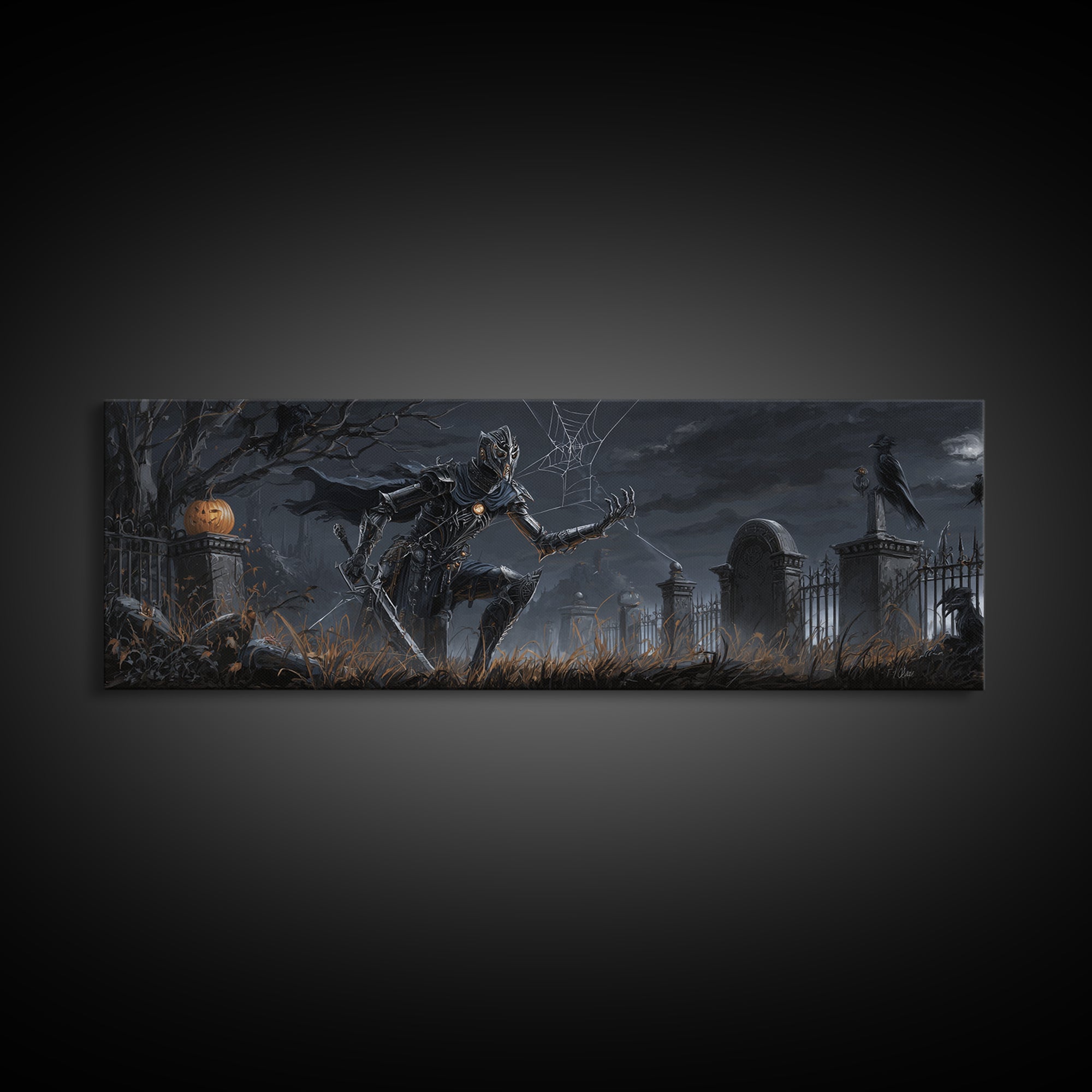 The Spider Knight, Extra Wide Wall Art, Gothic Horror Wall Art, Framed Canvas Print, Halloween Wall Decor, Gothic Home Decor