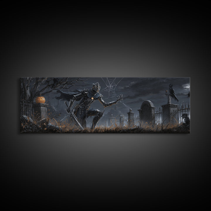 The Spider Knight, Extra Wide Wall Art, Gothic Horror Wall Art, Framed Canvas Print, Halloween Wall Decor, Gothic Home Decor