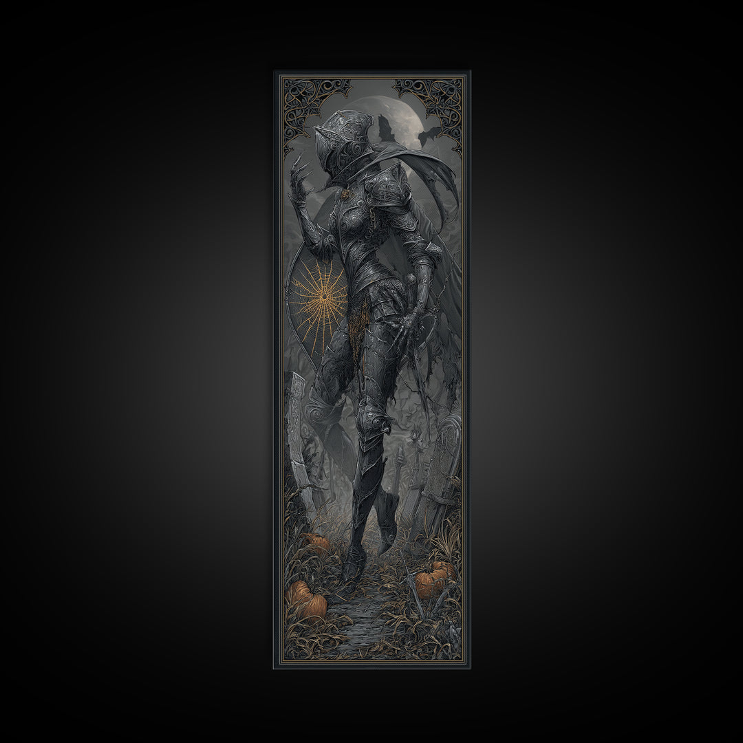 The Spider Knight, Tall Narrow Wall Art, Haunted Gothic Art, Framed Canvas Print, Halloween Wall Decor, Gothic Home Decor, Spooky Wall Decor