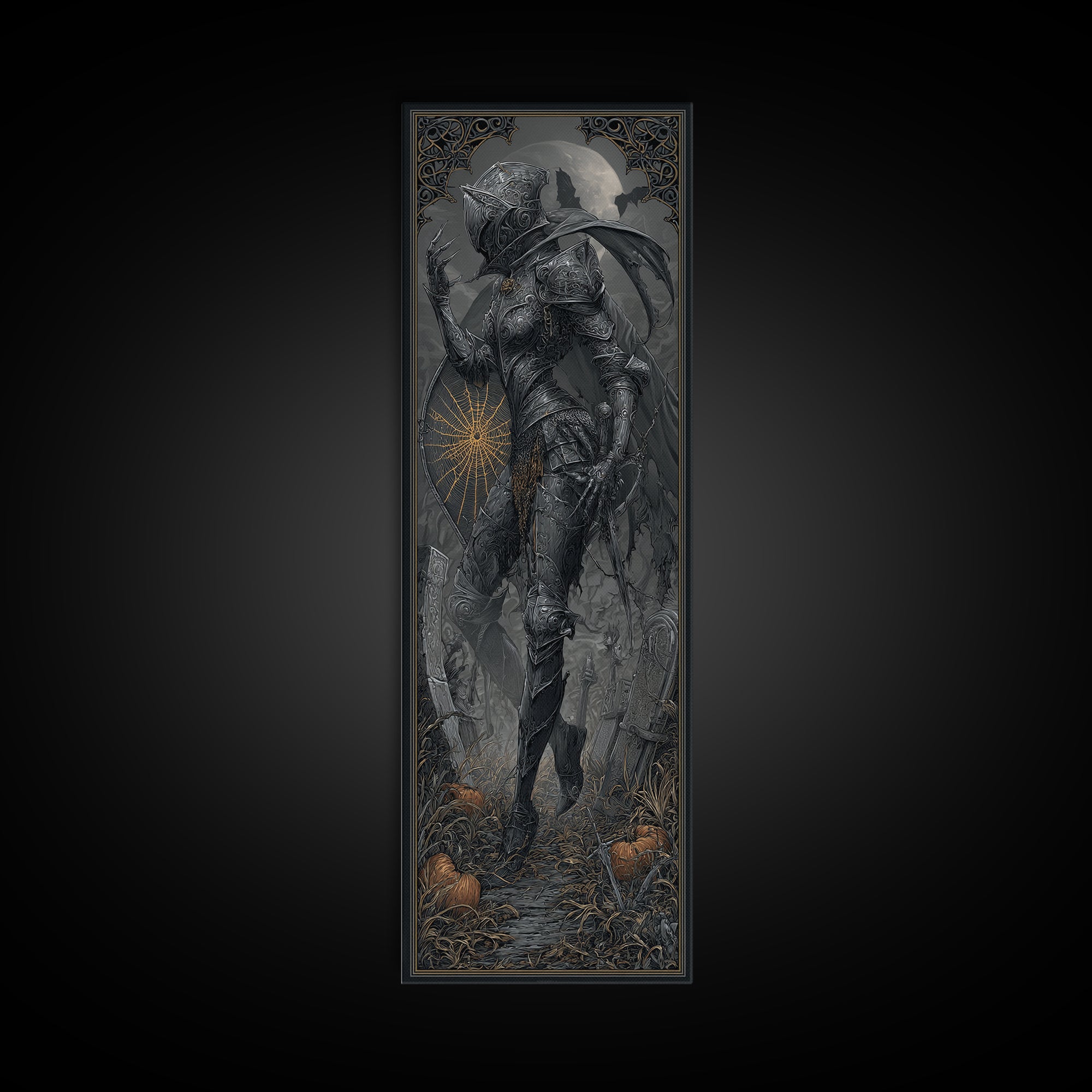The Spider Knight, Tall Narrow Wall Art, Haunted Gothic Art, Framed Canvas Print, Halloween Wall Decor, Gothic Home Decor, Spooky Wall Decor