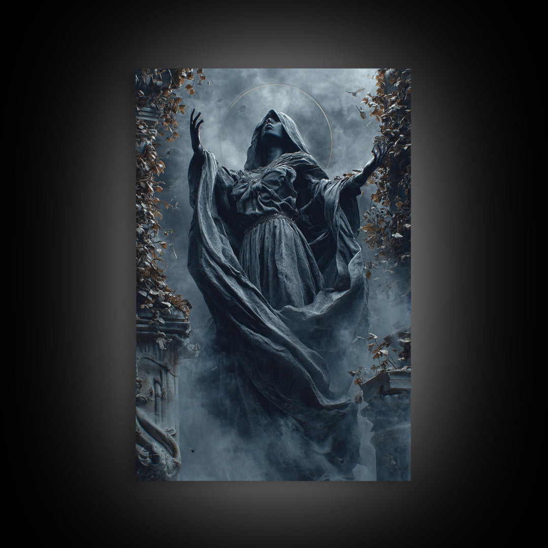 The Moon Priestess, Vertical Wall Art, Dark Fantasy Wall Art, Canvas Print, Halloween Wall Decor, Gothic Home Decor, Spooky Wall Decor