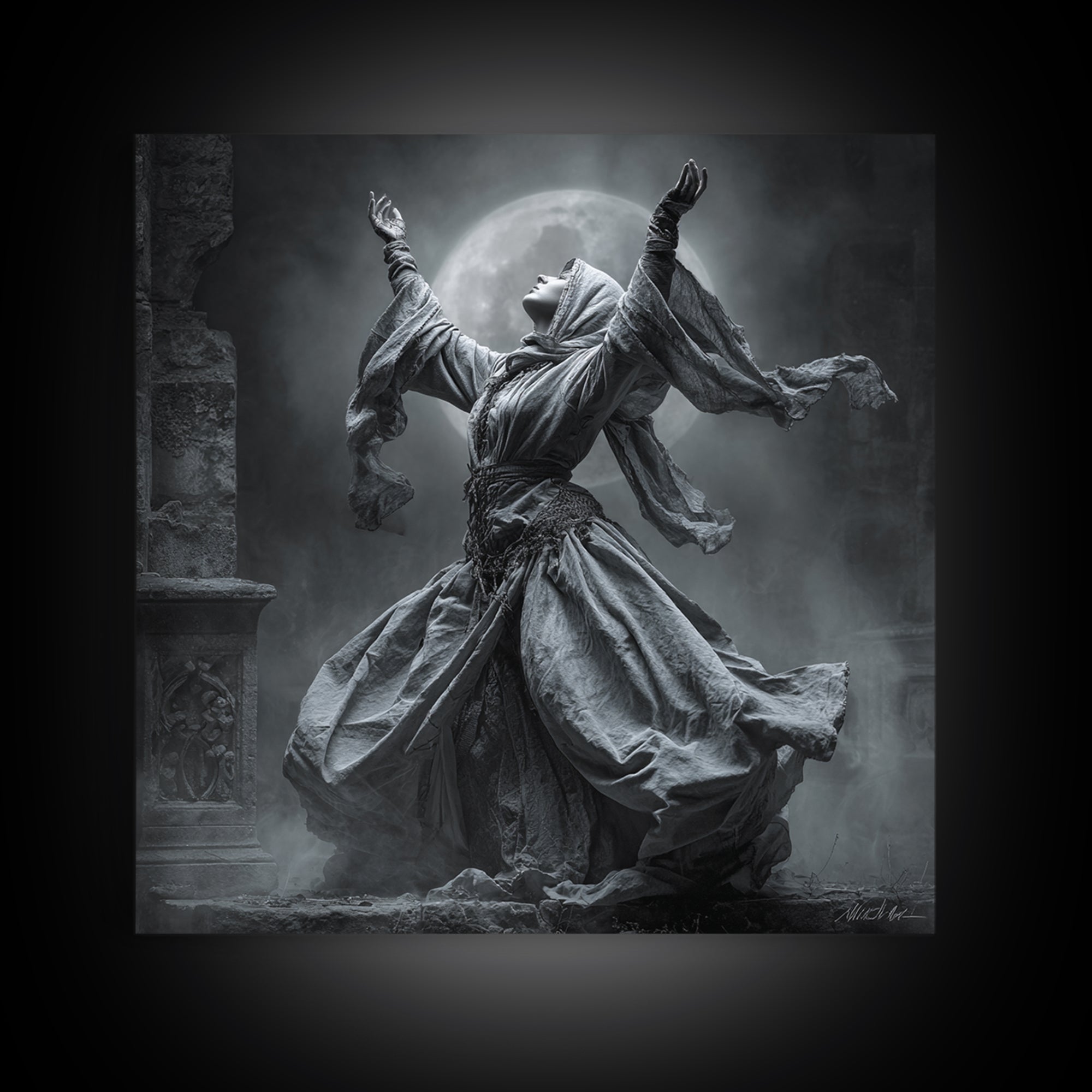 The Moon Priestess, Square Wall Art, Macabre Wall Art, Framed Canvas Print, Halloween Wall Decor, Gothic Home Decor, Dark Fantasy Art