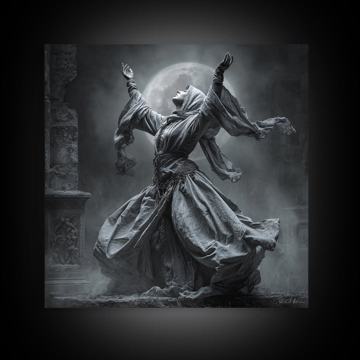 The Moon Priestess, Square Wall Art, Macabre Wall Art, Framed Canvas Print, Halloween Wall Decor, Gothic Home Decor, Dark Fantasy Art