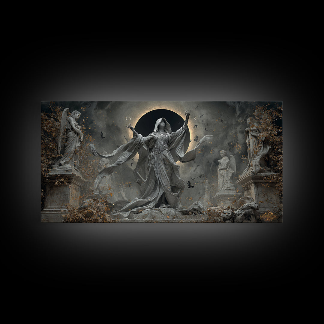 The Moon Priestess, Wide Panoramic Art, Dark Fantasy Wall Art, Canvas Print, Halloween Wall Decor, Gothic Home Decor, Statement Wall Art