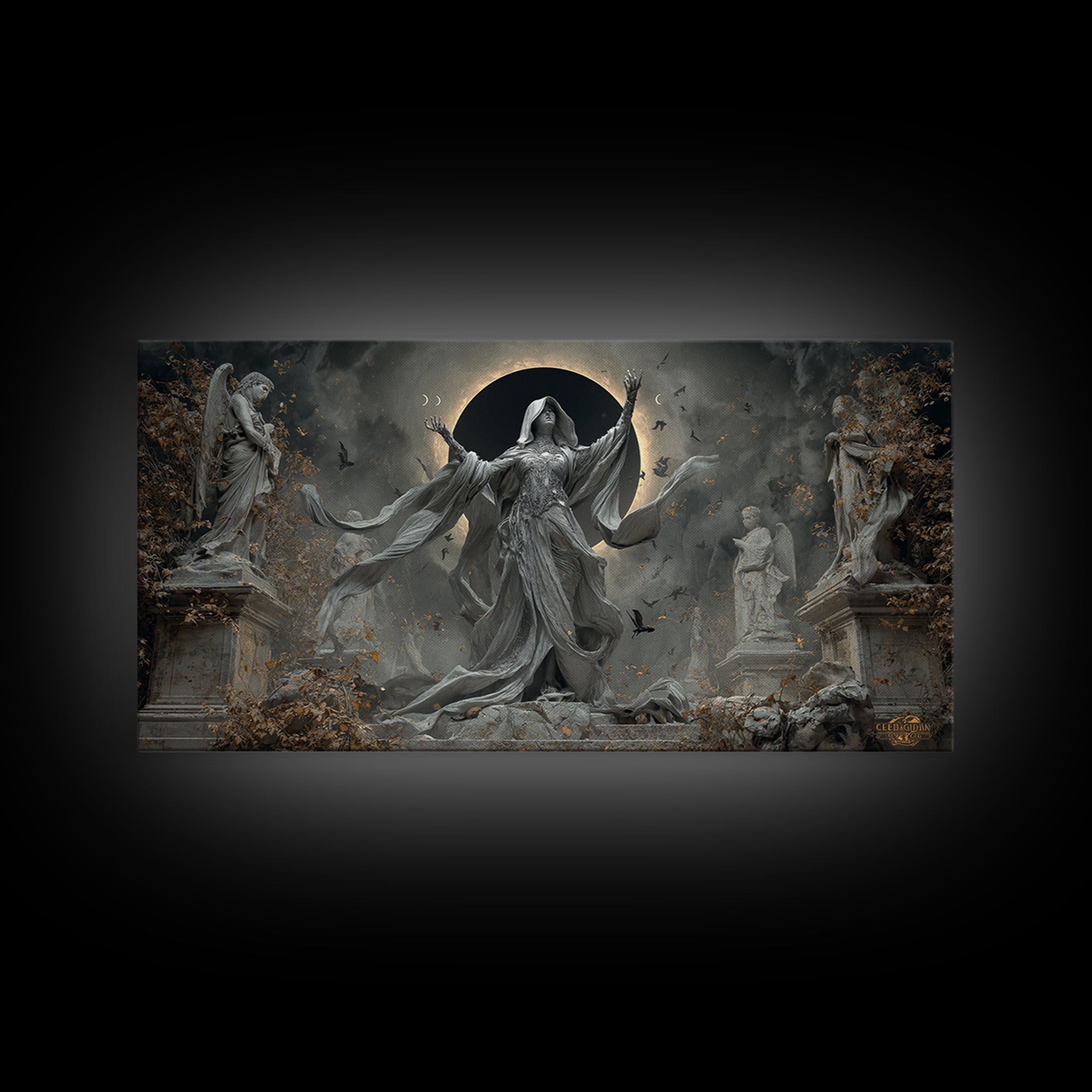 The Moon Priestess, Wide Panoramic Art, Dark Fantasy Wall Art, Canvas Print, Halloween Wall Decor, Gothic Home Decor, Statement Wall Art