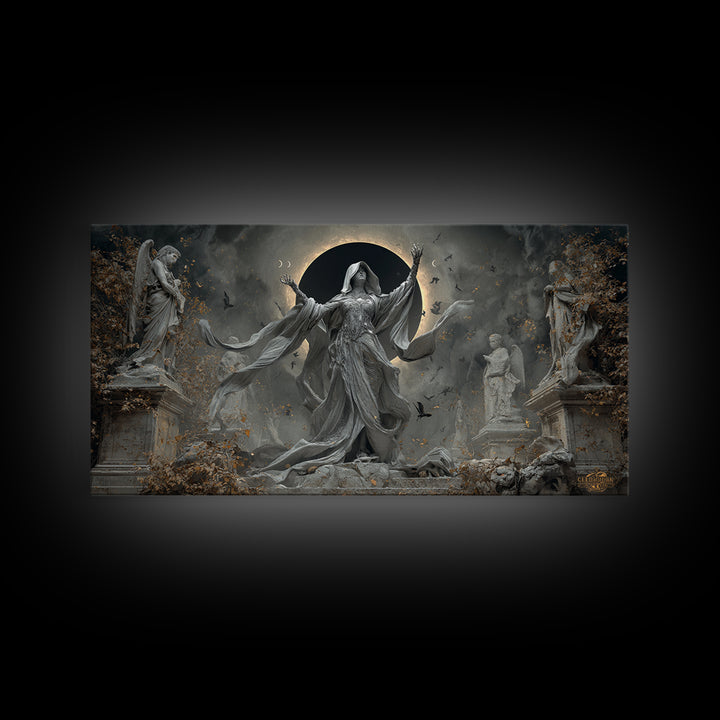 The Moon Priestess, Wide Panoramic Art, Dark Fantasy Wall Art, Canvas Print, Halloween Wall Decor, Gothic Home Decor, Statement Wall Art