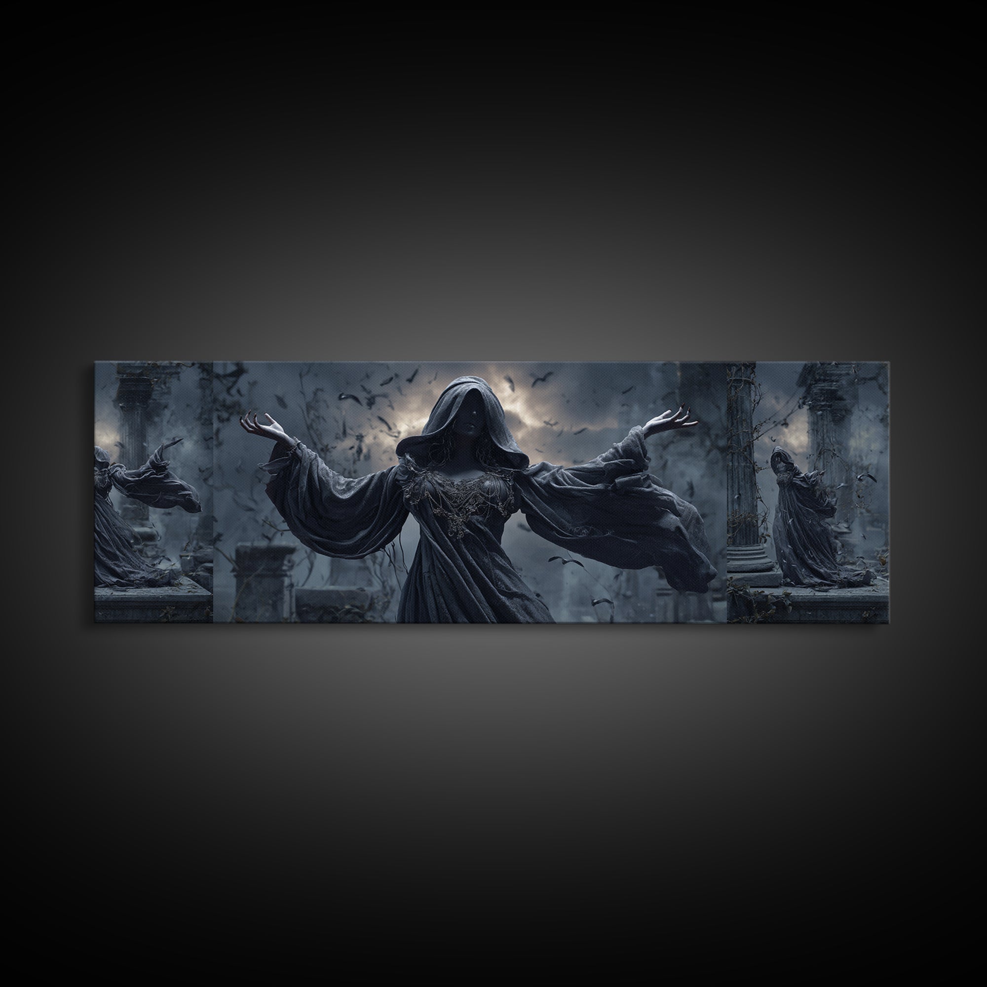 The Moon Priestess, Extra Wide Wall Art, Dark Halloween Decor, Canvas Print, Halloween Wall Decor, Gothic Home Decor, Dark Fantasy Art