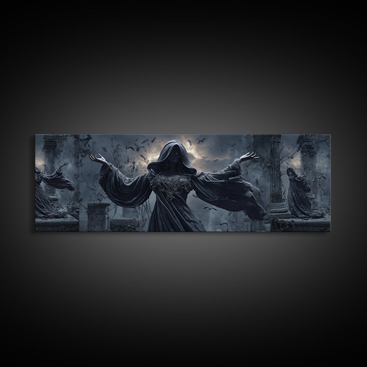 The Moon Priestess, Extra Wide Wall Art, Dark Halloween Decor, Canvas Print, Halloween Wall Decor, Gothic Home Decor, Dark Fantasy Art