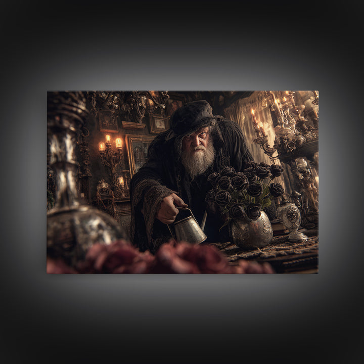 The Graveyard Gardener, Landscape Wall Art, Gothic Horror Wall Art, Framed Canvas Print, Halloween Wall Decor, Gothic Home Decor
