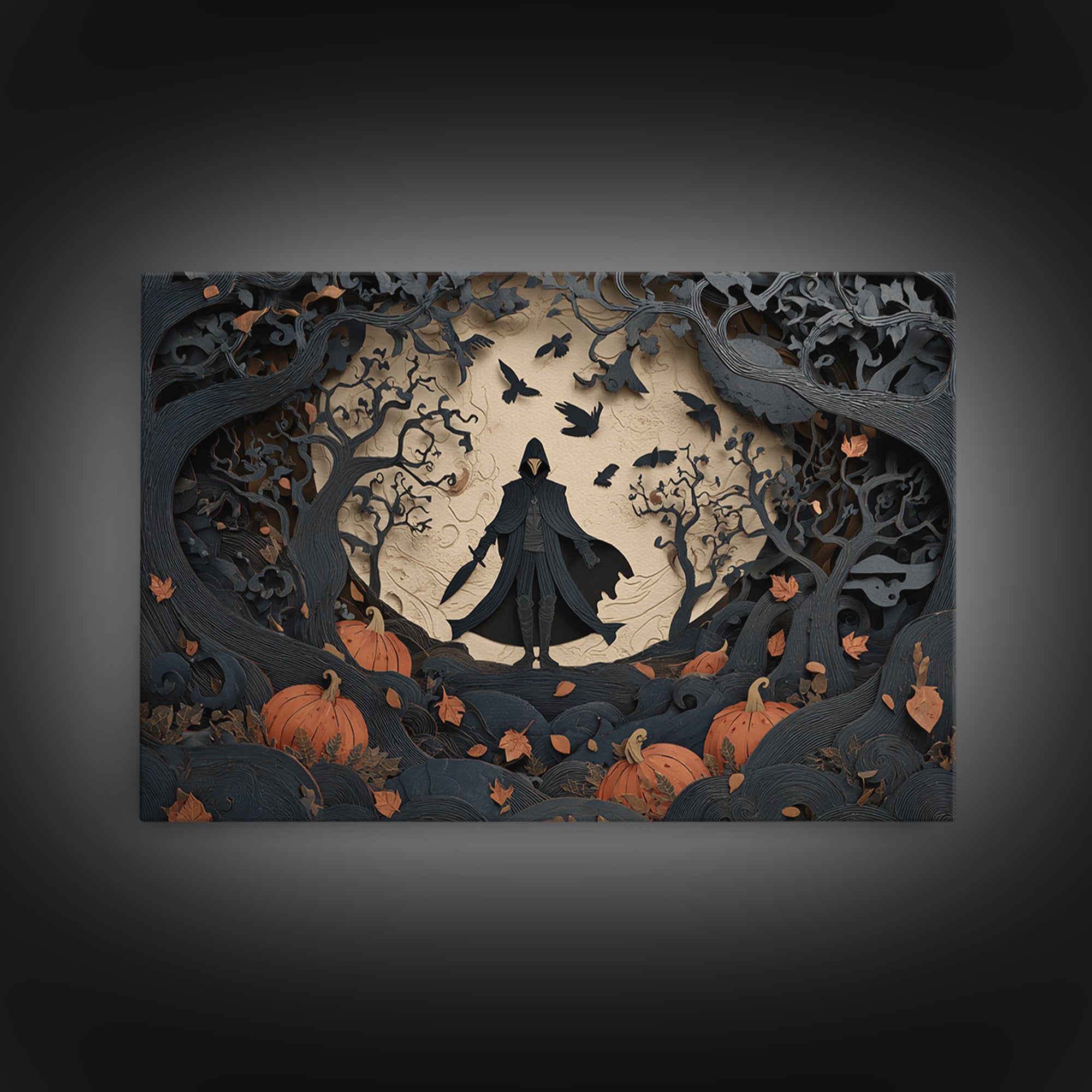 The Crow-Masked Assassin, Landscape Wall Art, Gothic Horror Wall Art, Framed Canvas Print, Halloween Wall Decor, Gothic Home Decor