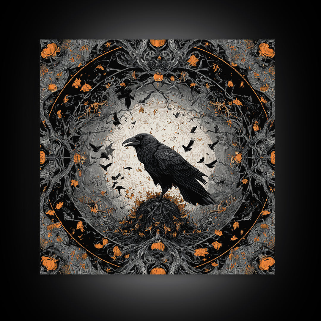 The Crow-Masked Assassin, Square Wall Art, Gothic Horror Wall Art, Framed Canvas Print, Halloween Wall Decor, Gothic Home Decor