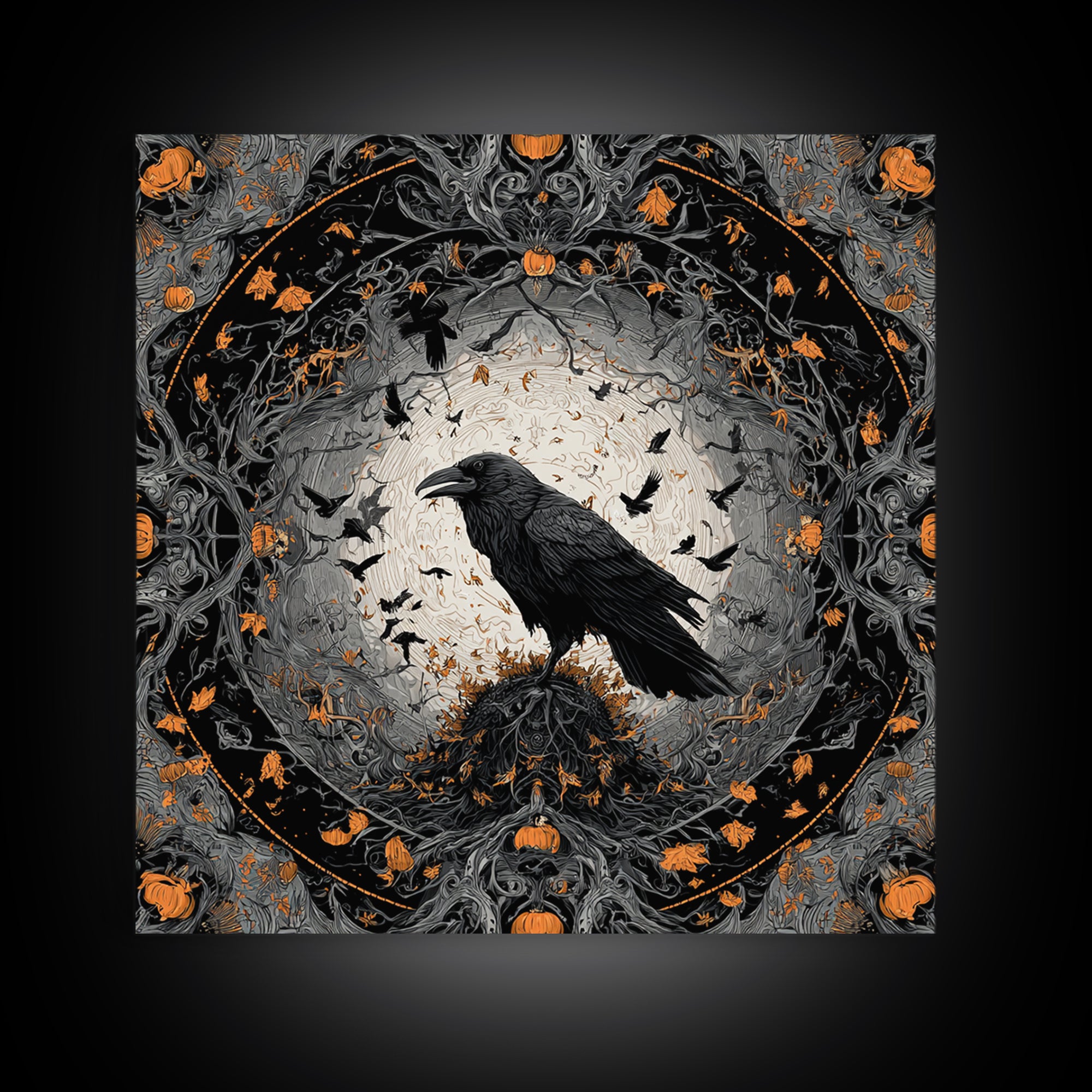The Crow-Masked Assassin, Square Wall Art, Gothic Horror Wall Art, Framed Canvas Print, Halloween Wall Decor, Gothic Home Decor