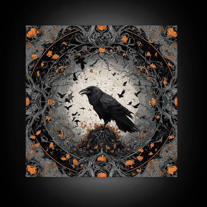 The Crow-Masked Assassin, Square Wall Art, Gothic Horror Wall Art, Framed Canvas Print, Halloween Wall Decor, Gothic Home Decor