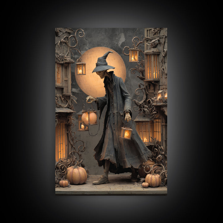 The Lantern Mage, Vertical Wall Art, Haunted Gothic Art, Framed Canvas Print, Halloween Wall Decor, Gothic Home Decor, Horror Wall Art