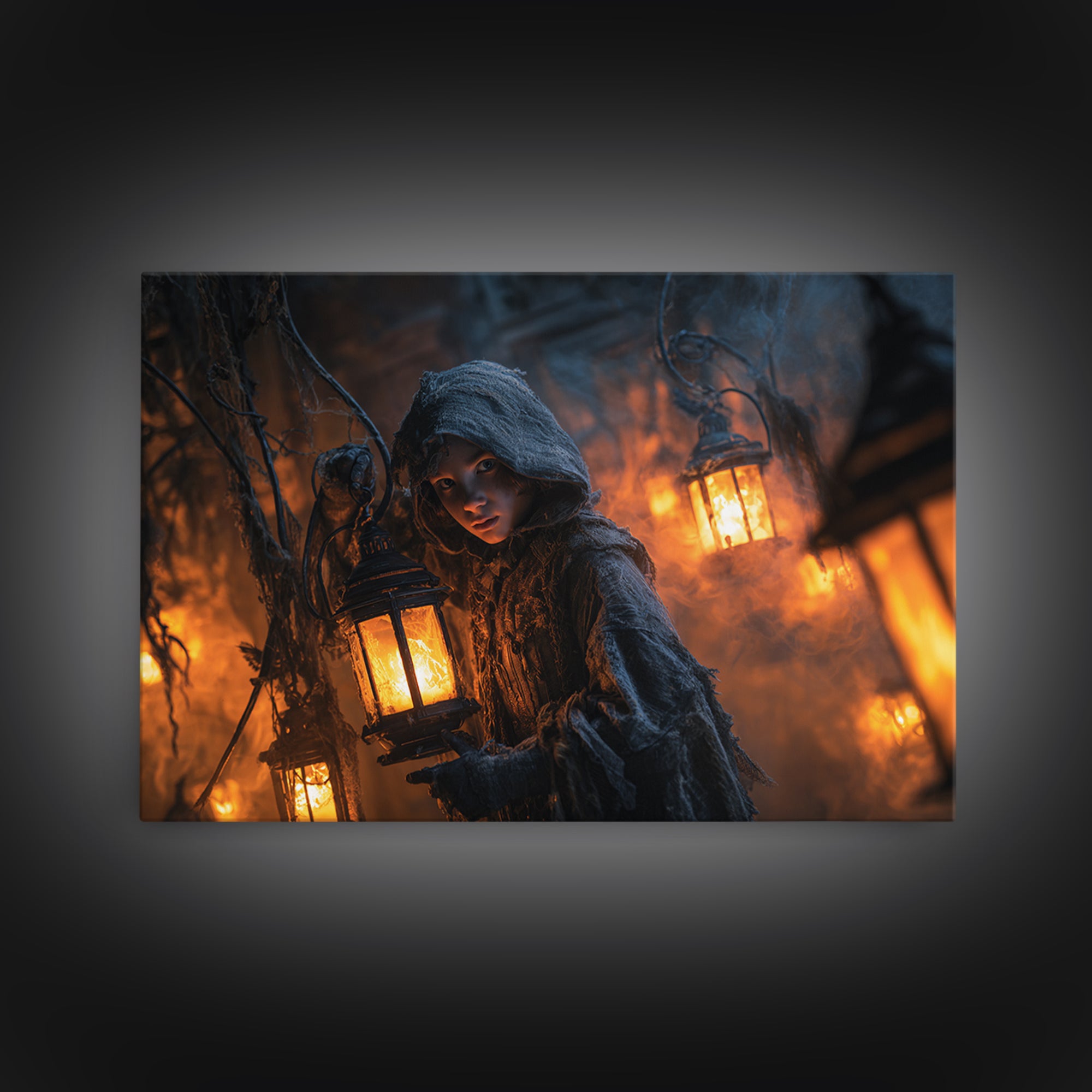 The Lantern Mage, Landscape Wall Art, Macabre Wall Art, Framed Canvas Print, Halloween Wall Decor, Gothic Home Decor, Spooky Wall Decor