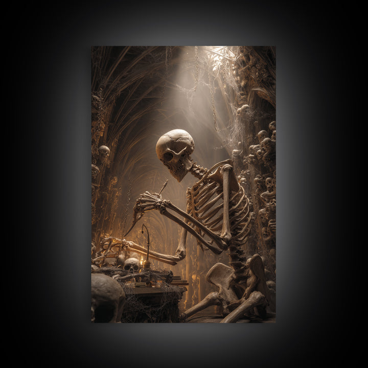 The Bone Sculptor, Vertical Wall Art, Dark Halloween Decor, Canvas Print, Halloween Wall Decor, Gothic Home Decor, Dark Fantasy Art
