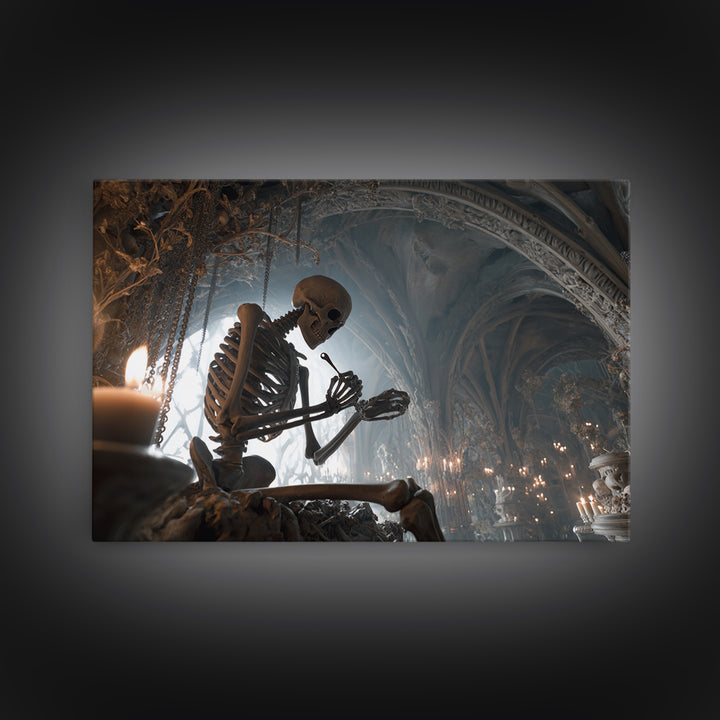 The Bone Sculptor, Landscape Wall Art, Macabre Wall Art, Framed Canvas Print, Halloween Wall Decor, Gothic Home Decor