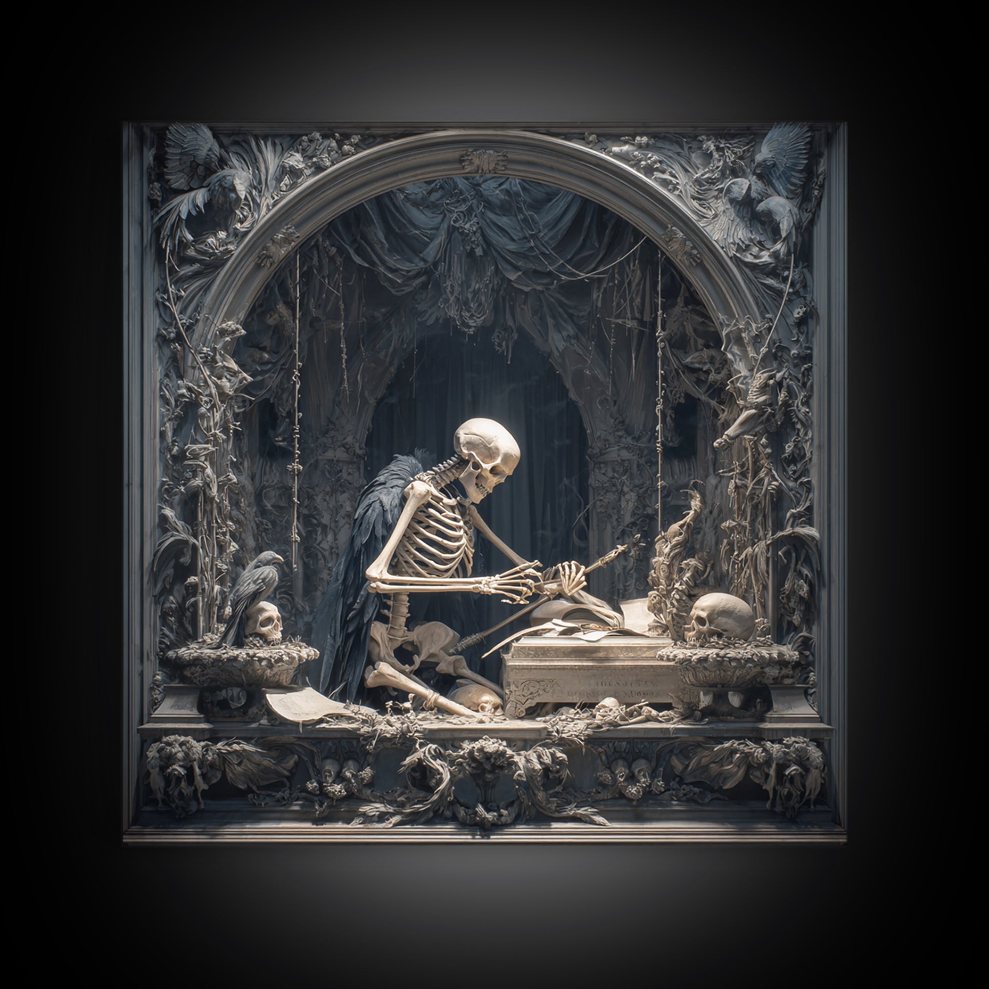 The Bone Sculptor, Square Wall Art, Dark Fantasy Wall Art, Canvas Print, Halloween Wall Decor, Gothic Home Decor, Collectible Wall Decor