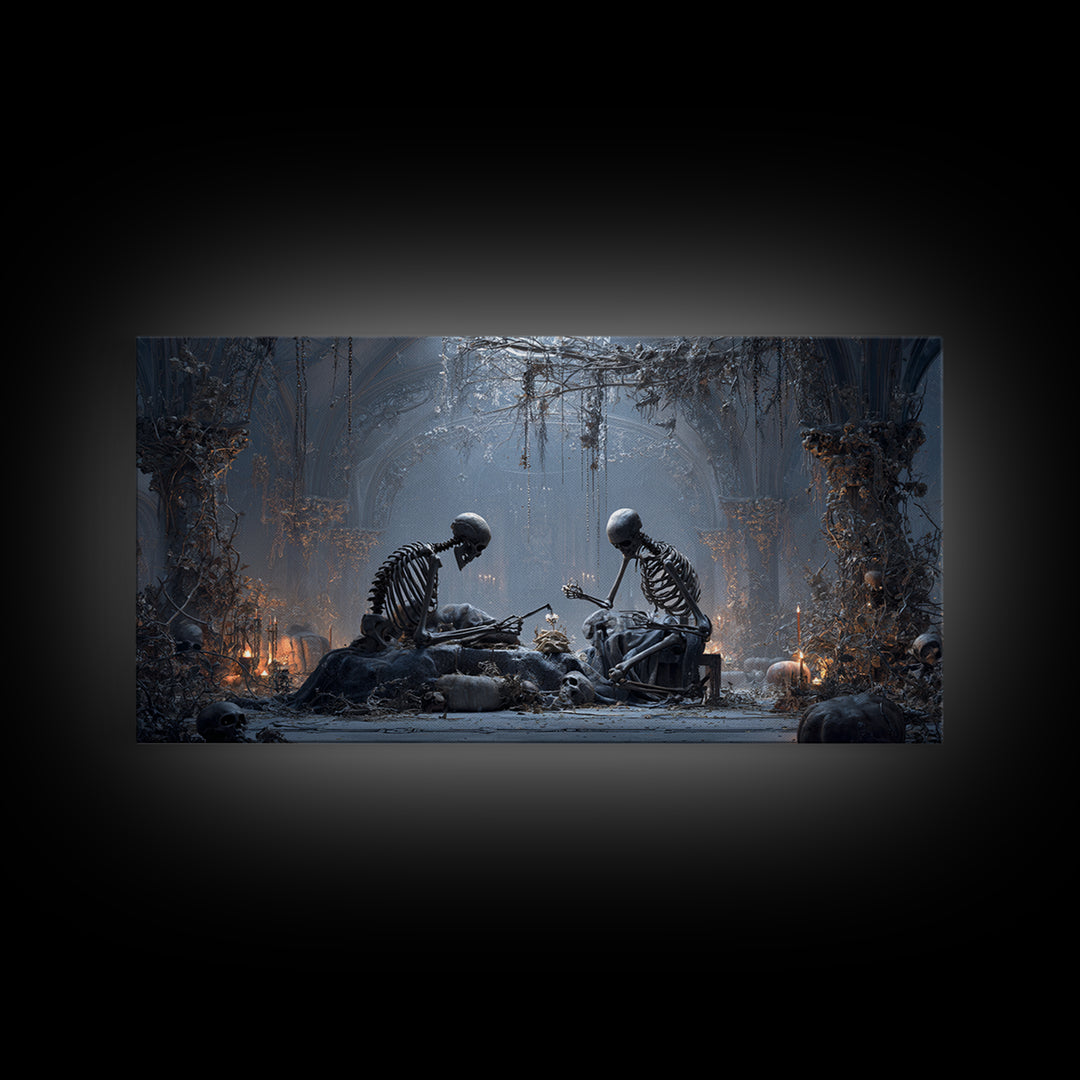 The Bone Sculptor, Wide Panoramic Art, Dark Fantasy Wall Art, Canvas Print, Halloween Wall Decor, Gothic Home Decor, Dark Fantasy Art