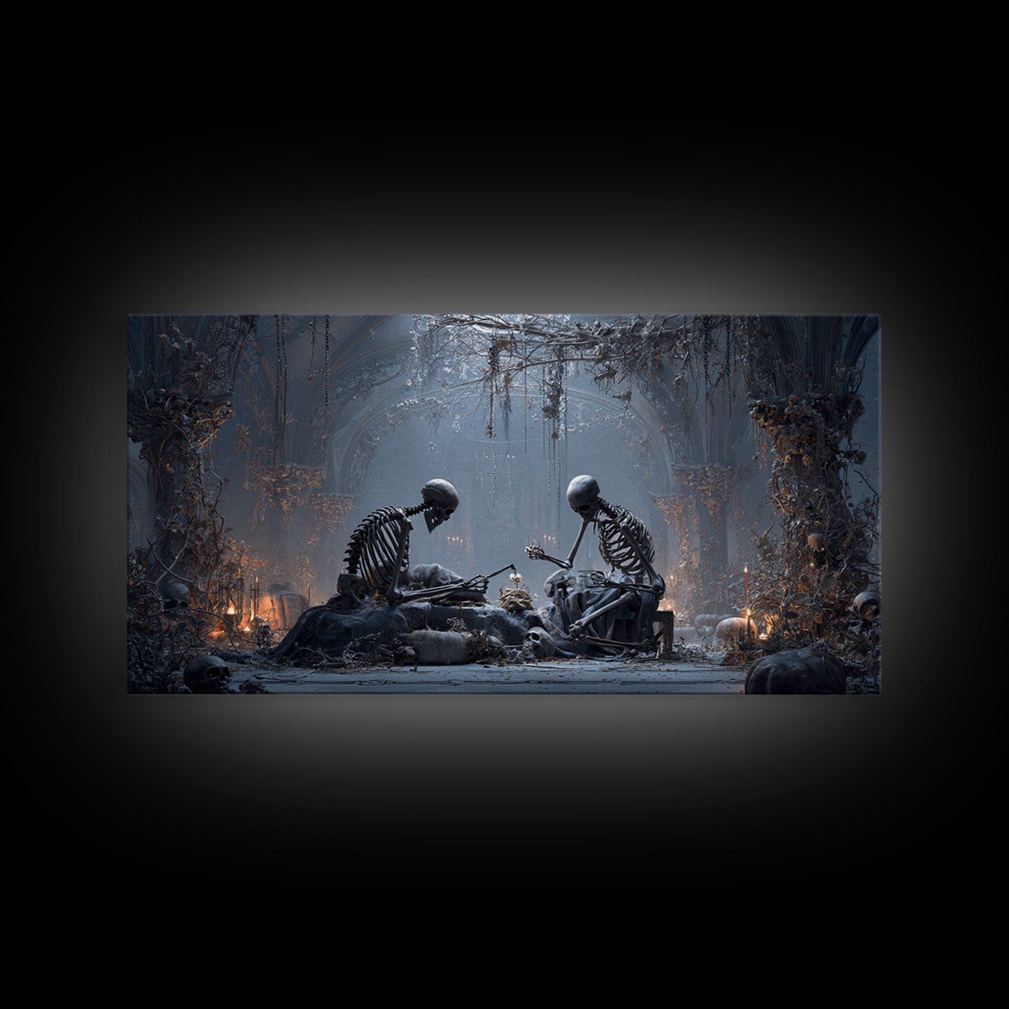 The Bone Sculptor, Wide Panoramic Art, Dark Fantasy Wall Art, Canvas Print, Halloween Wall Decor, Gothic Home Decor, Dark Fantasy Art
