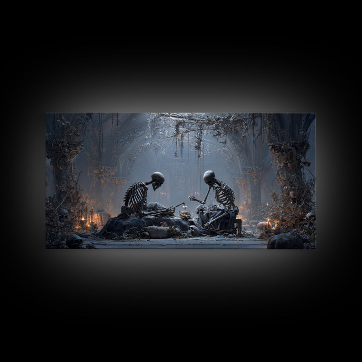 The Bone Sculptor, Wide Panoramic Art, Dark Fantasy Wall Art, Canvas Print, Halloween Wall Decor, Gothic Home Decor, Dark Fantasy Art