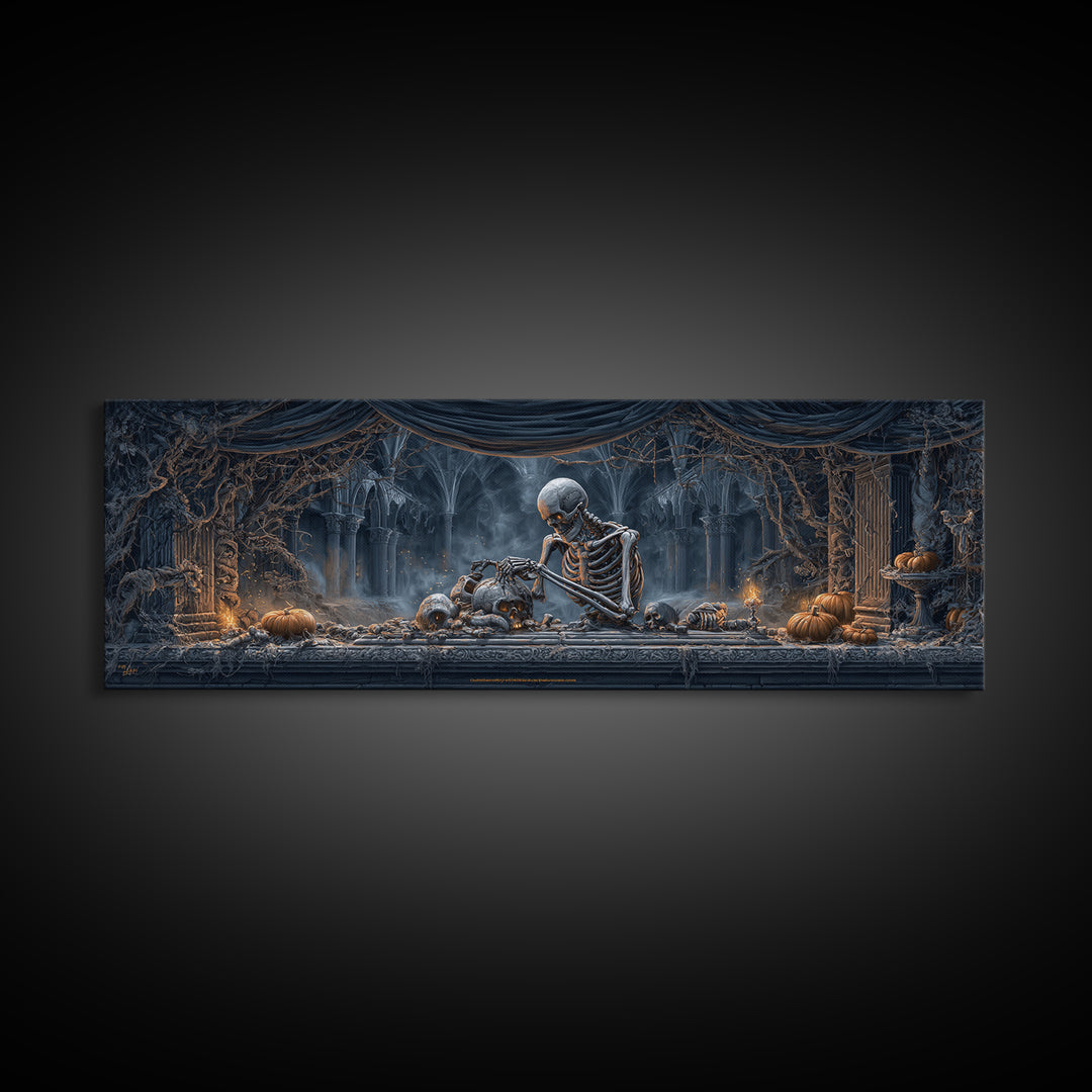 The Bone Sculptor, Extra Wide Wall Art, Dark Halloween Decor, Canvas Print, Halloween Wall Decor, Gothic Home Decor, Collectible Wall Decor
