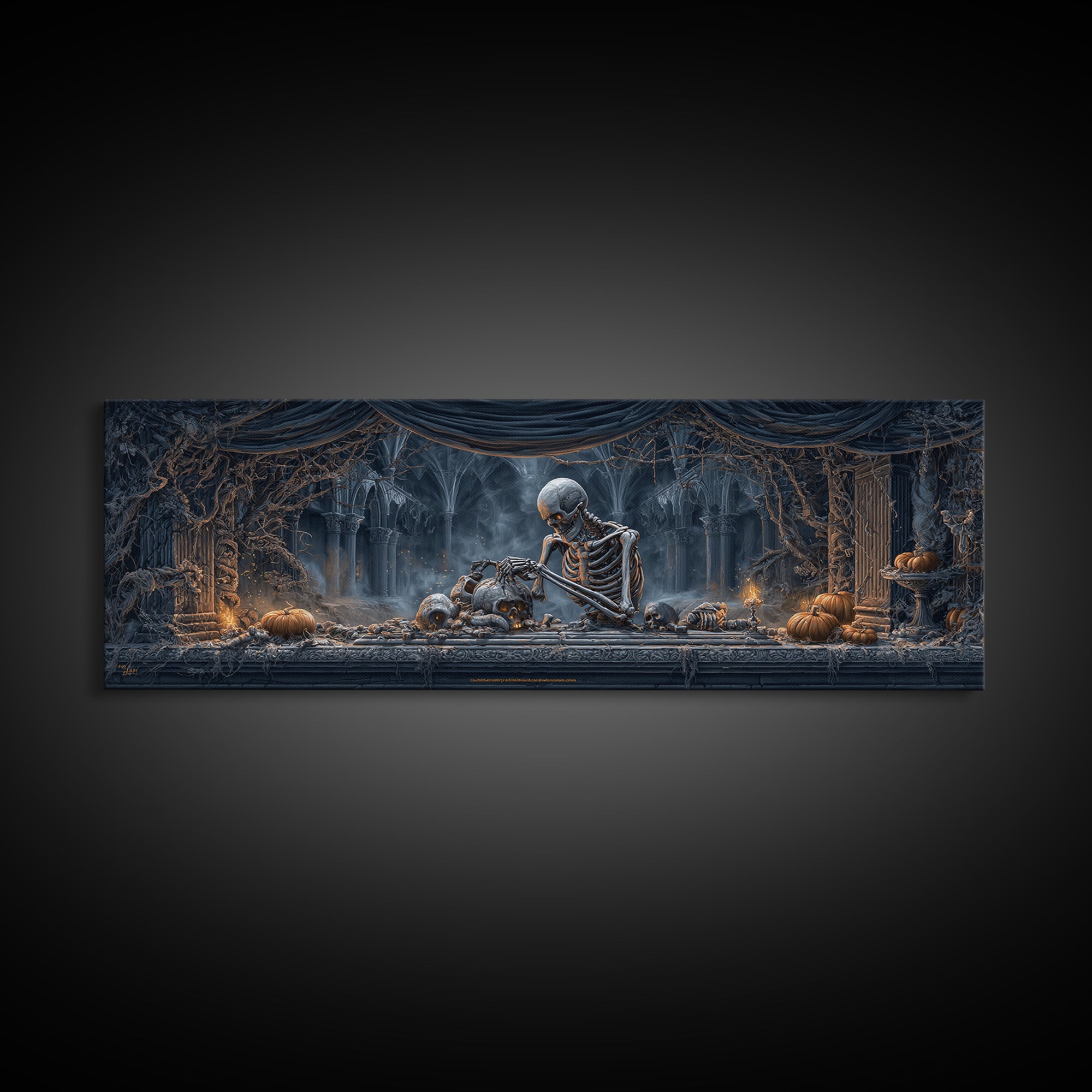 The Bone Sculptor, Extra Wide Wall Art, Dark Halloween Decor, Canvas Print, Halloween Wall Decor, Gothic Home Decor, Collectible Wall Decor