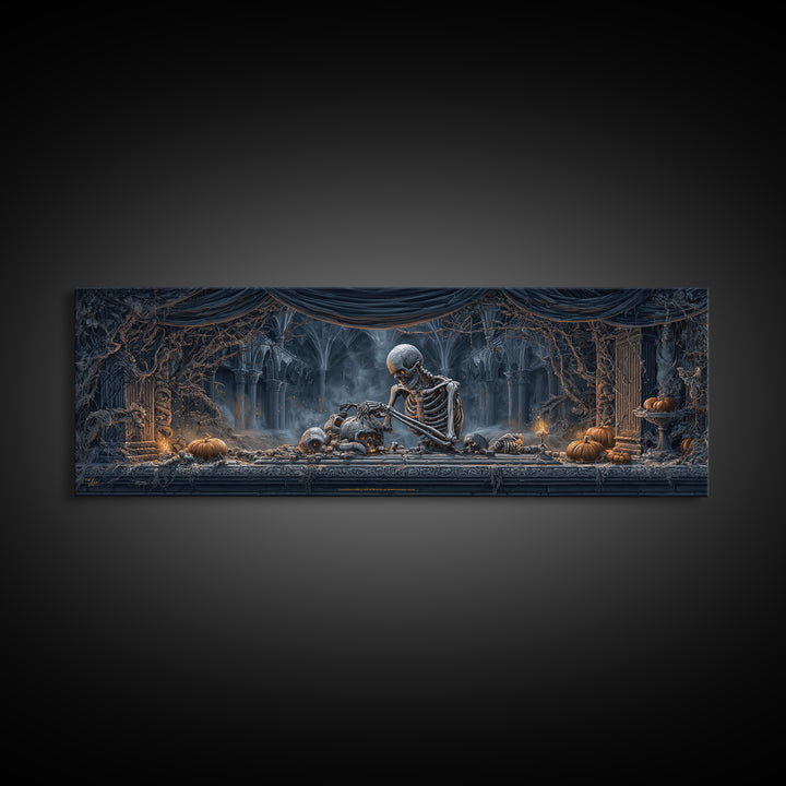 The Bone Sculptor, Extra Wide Wall Art, Dark Halloween Decor, Canvas Print, Halloween Wall Decor, Gothic Home Decor, Collectible Wall Decor